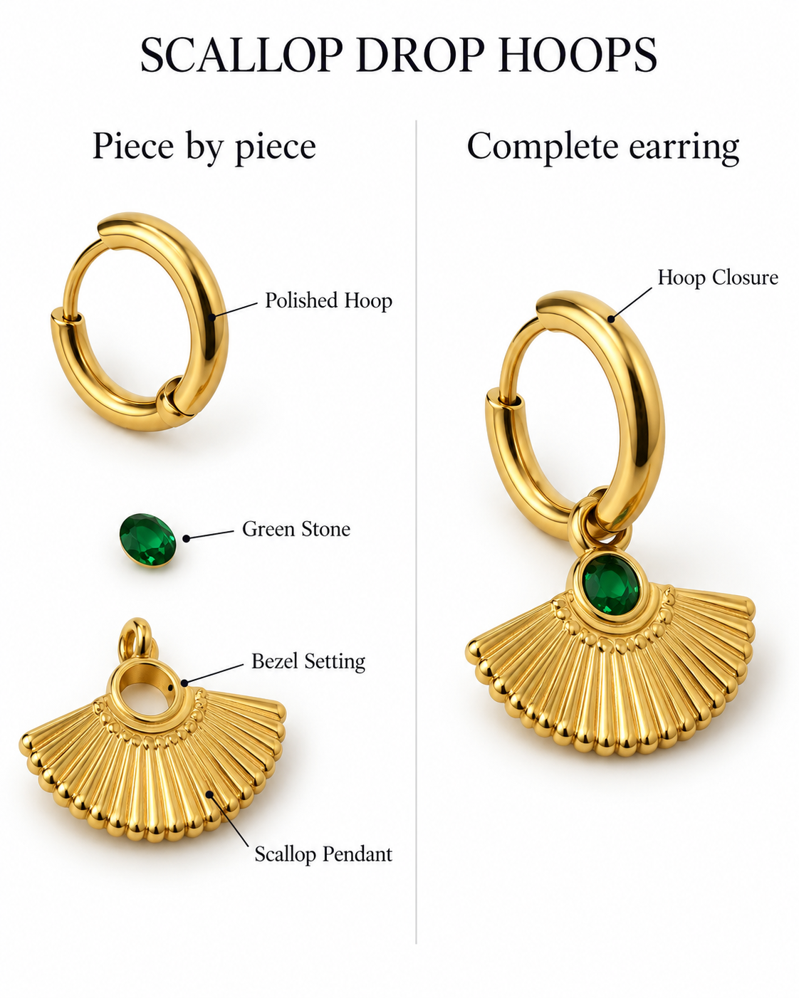 Green zircon scallop pendant earring - Image 2
